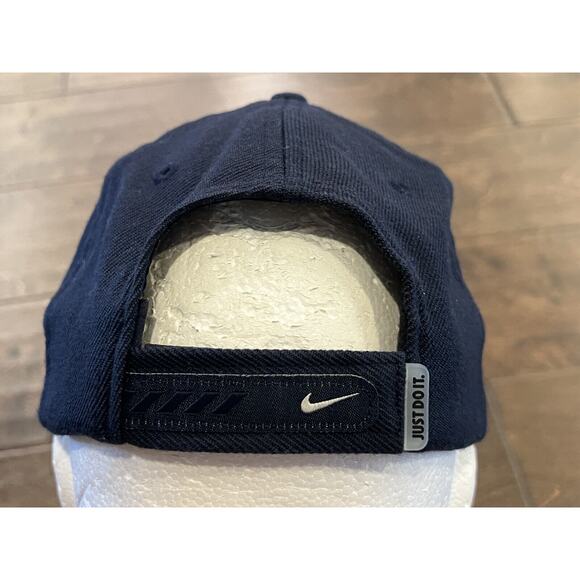 Vintage Nike Navy Swoosh Logo Adjustable Strapback Hat Cap Grey Tags 209429-451 - Picture 5 of 10